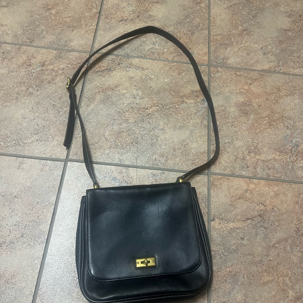Chic Black Fossil Crossbody Bag with Gold Hardware y2k vintage